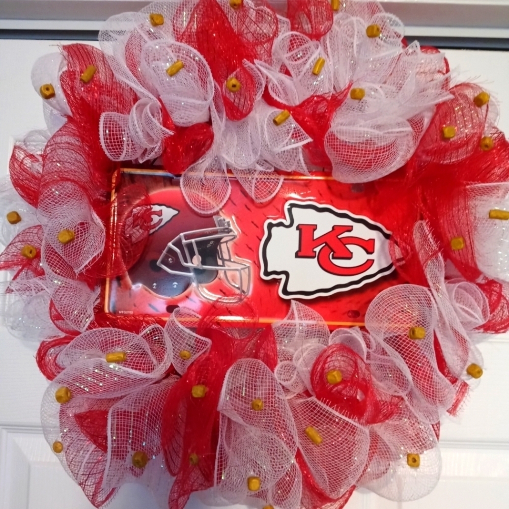 Kansas City Chiefs football mesh wreath